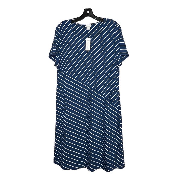 Chico's Spliced Striped A Line Blue Short Sleeve Dress New Size 12-14 - Picture 1 of 15